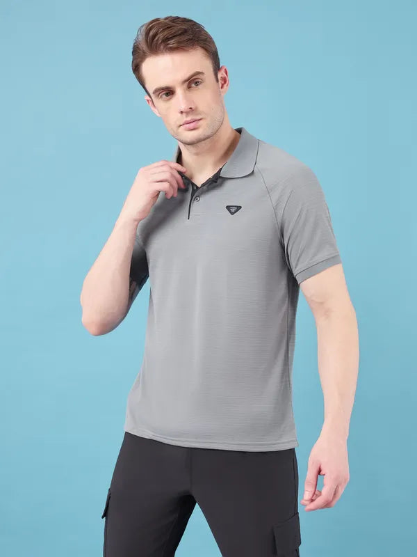 Men Self Design Slim Fit Polo T-shirt with MATPIQ