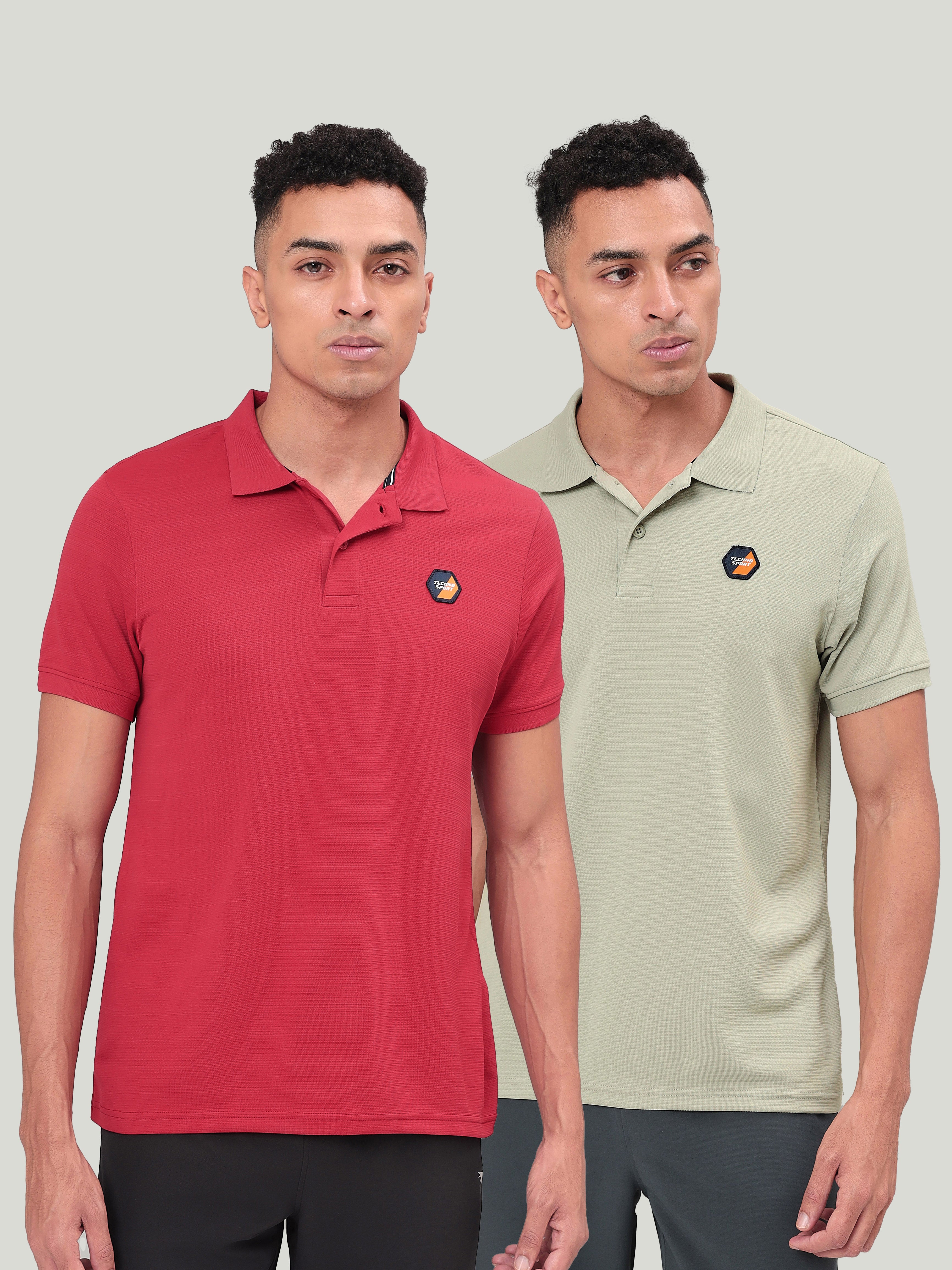 Men Self Design Slim Fit Polo T-shirt with MATPIQ (Pack of 2)