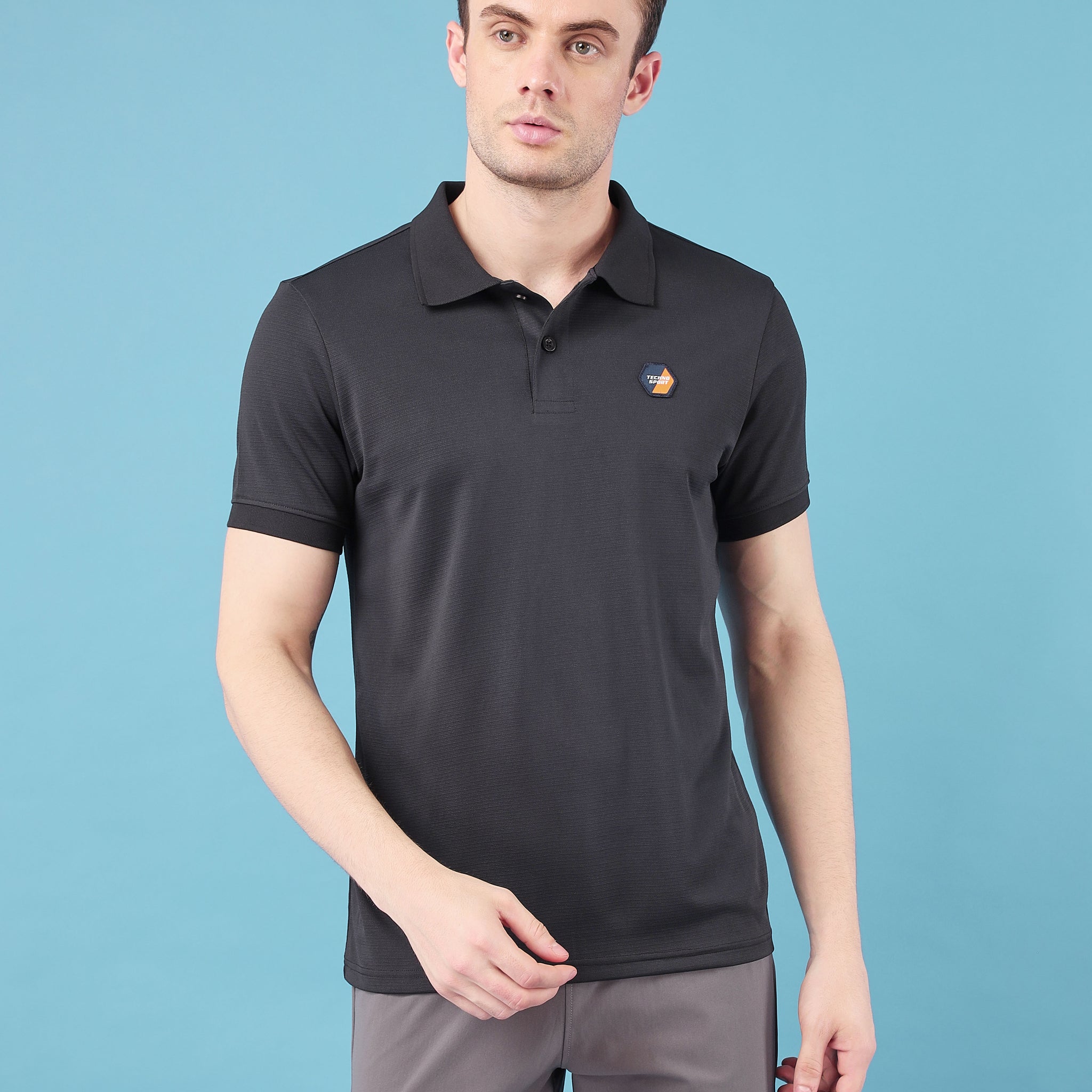 Men Self Design Slim Fit Polo T-shirt with MATPIQ