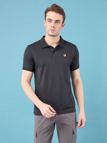 Men Self Design Slim Fit Polo T-shirt with MATPIQ