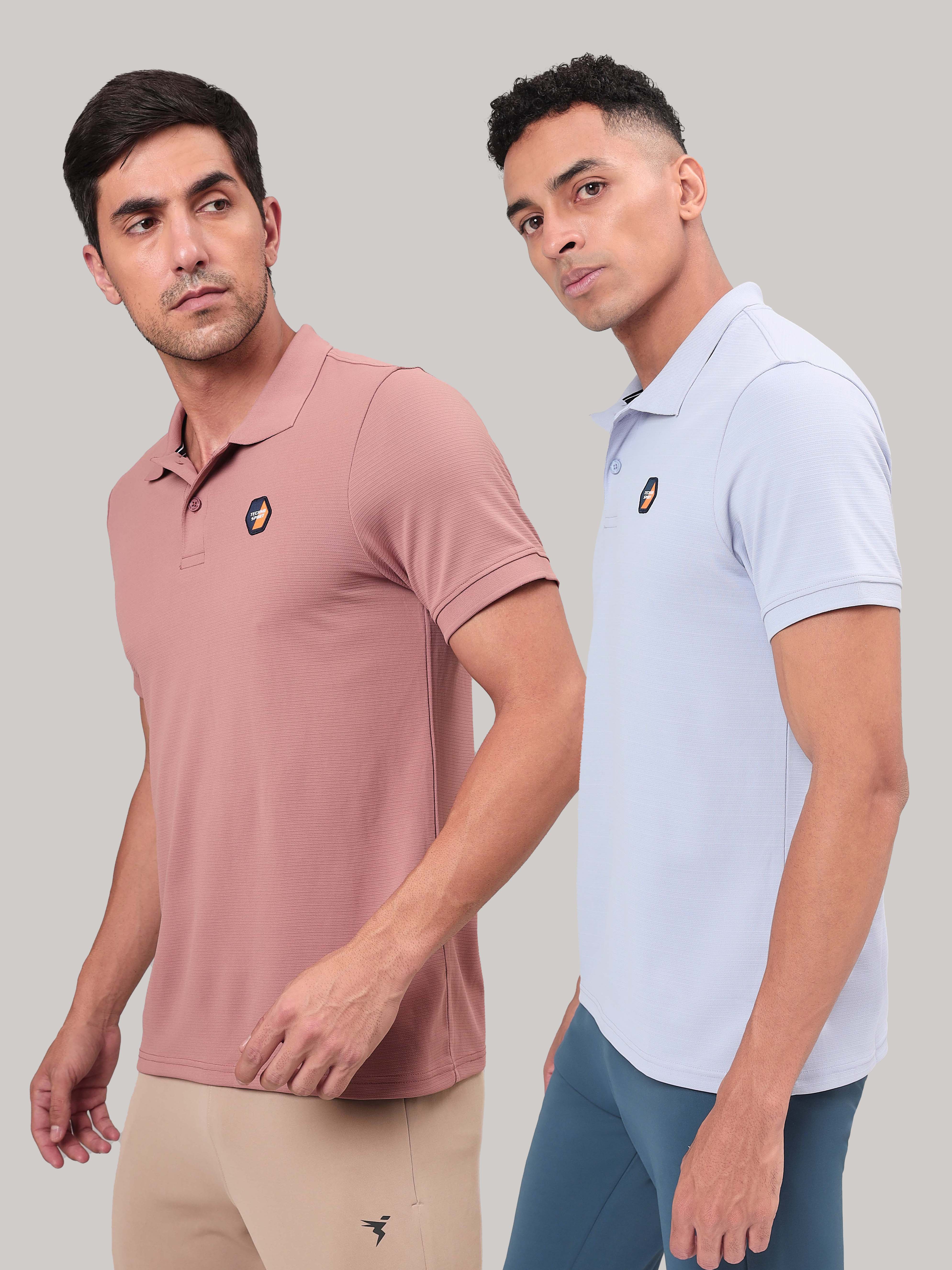 Men Self Design Slim Fit Polo T-shirt with MATPIQ (Pack of 2)