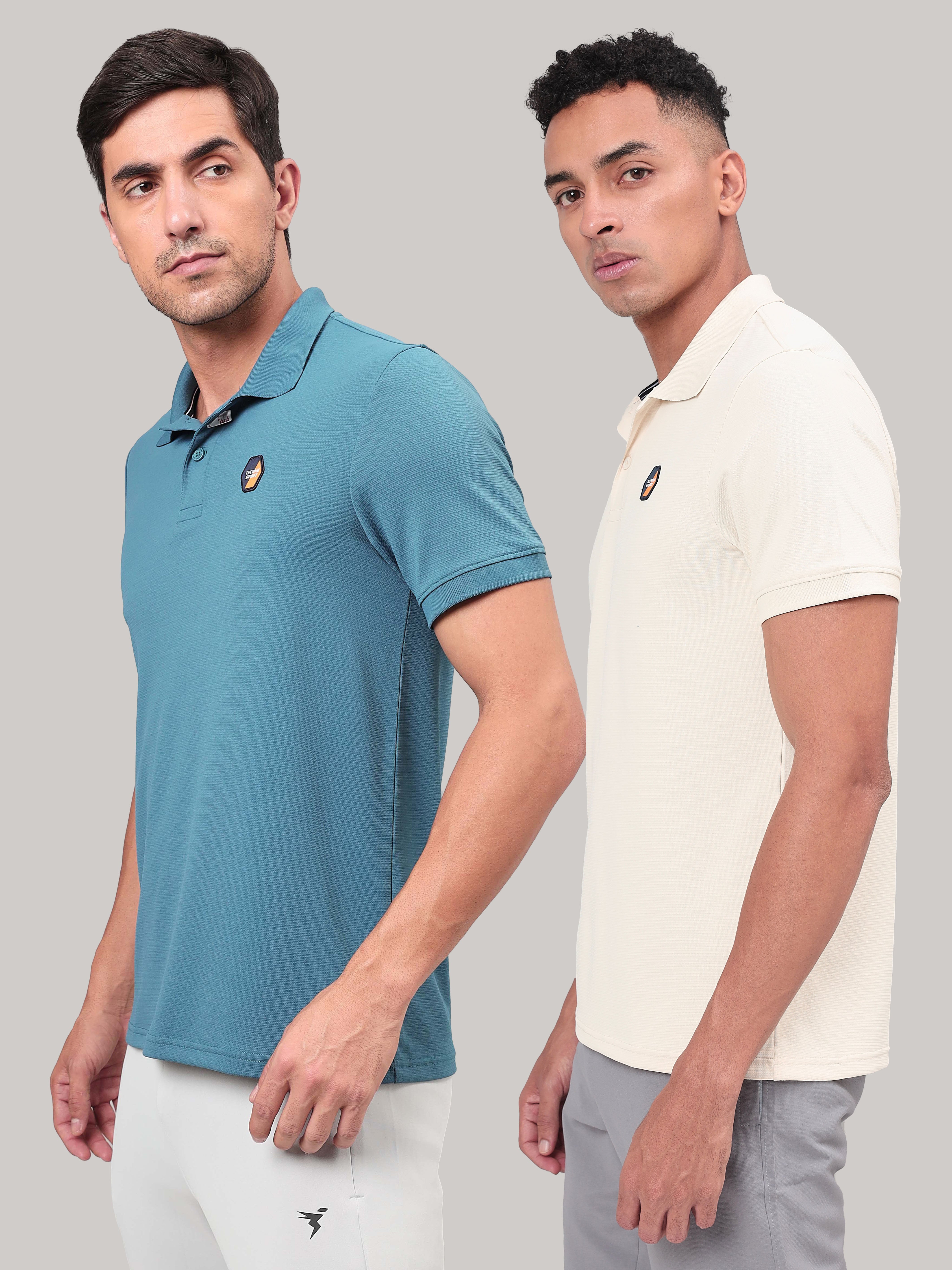 Men Self Design Slim Fit Polo T-shirt with MATPIQ (Pack of 2)