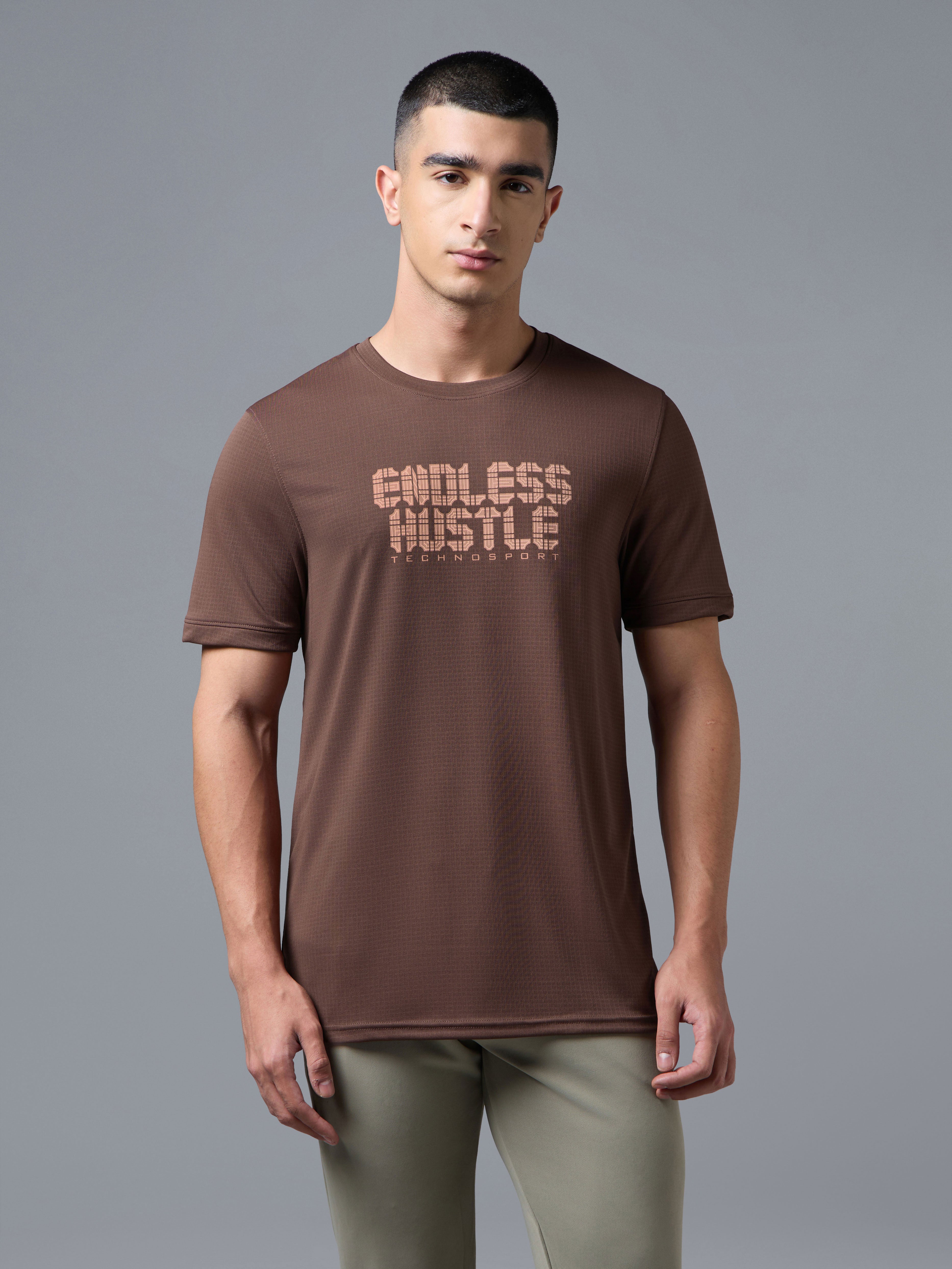 Men Printed Regular Fit Crew Neck T-shirt with TECHNO COOL+
