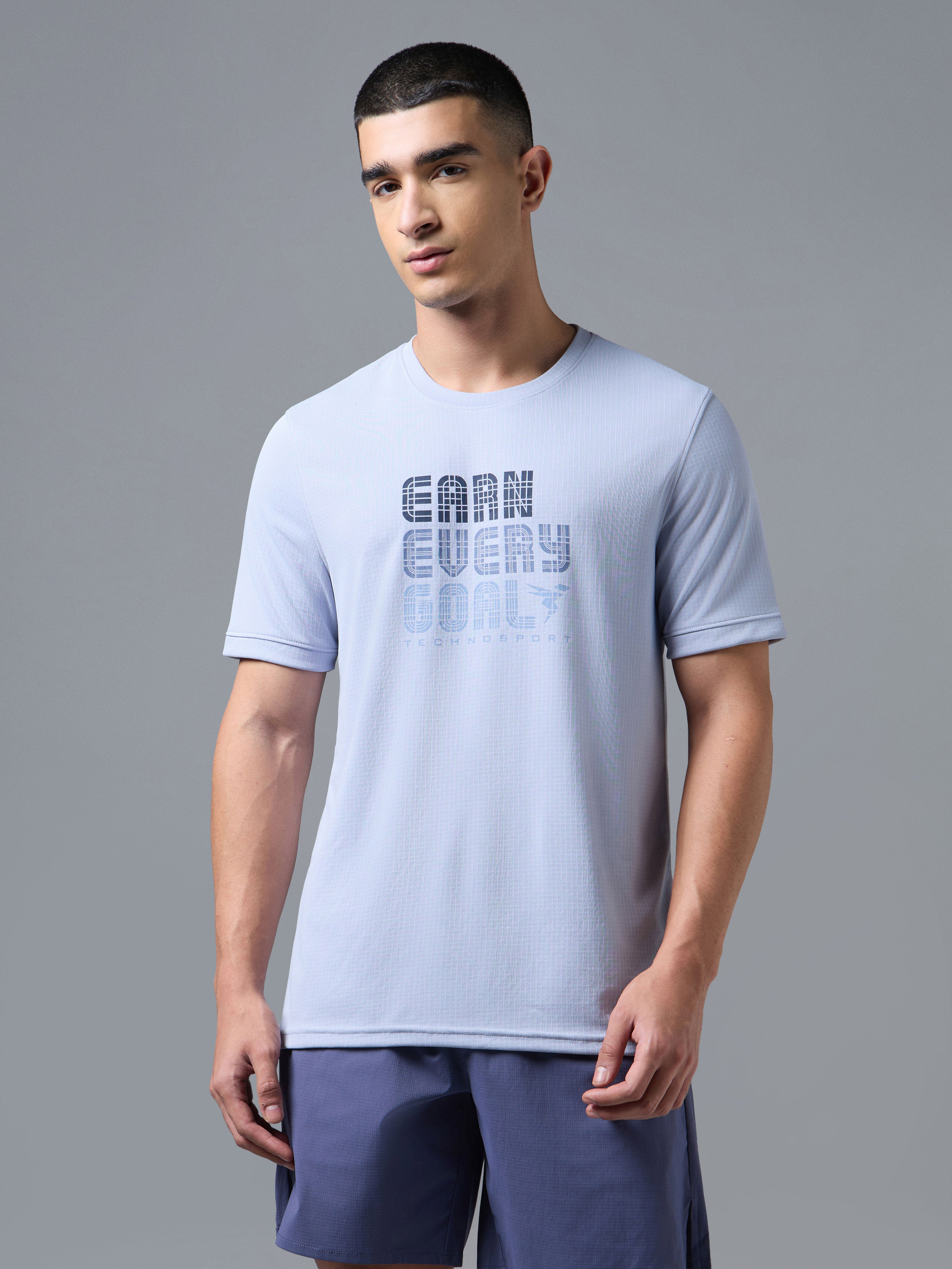 Men Printed Regular Fit Crew Neck T-shirt with TECHNO COOL+
