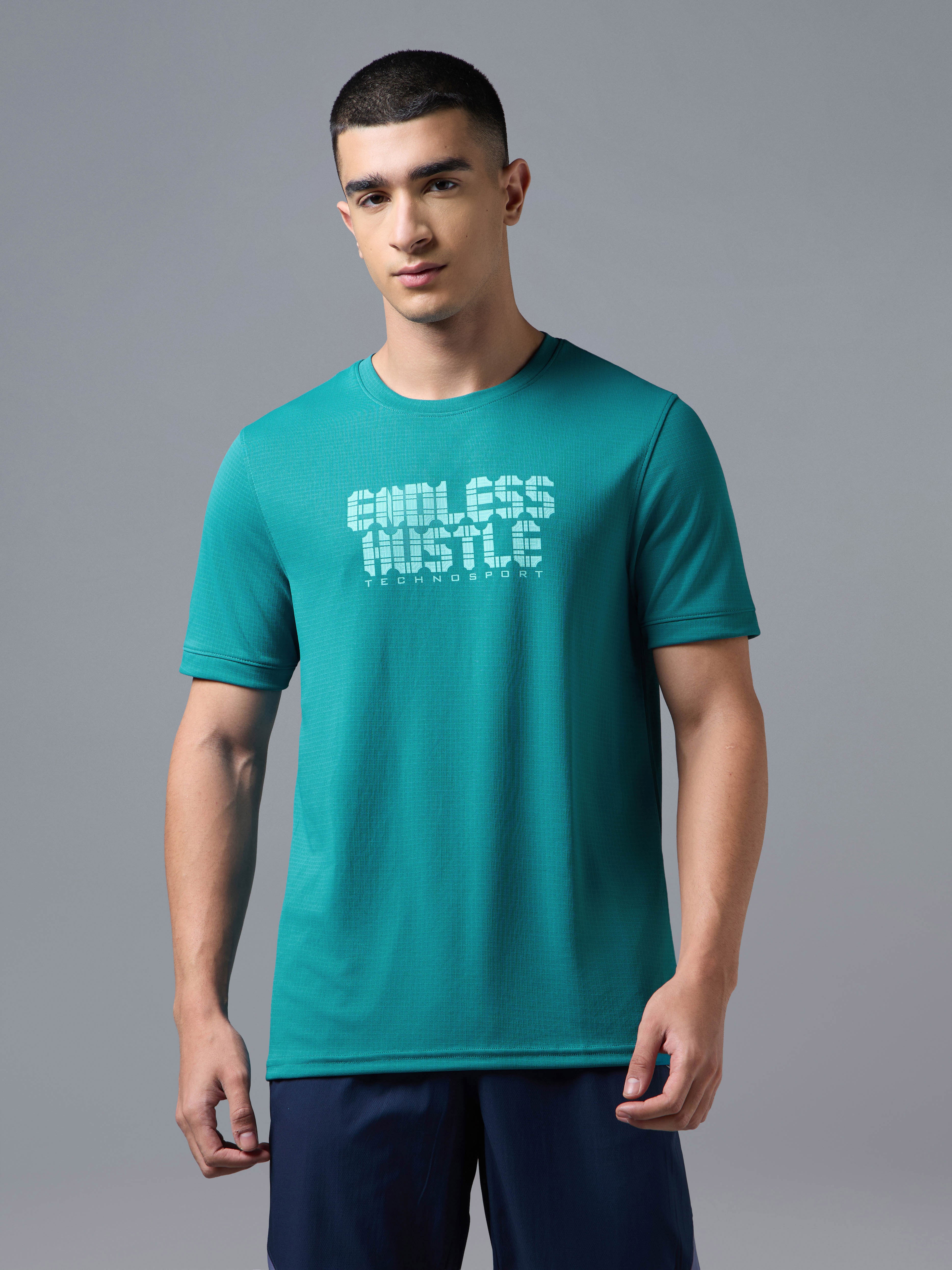 Men Printed Regular Fit Crew Neck T-shirt with TECHNO COOL+