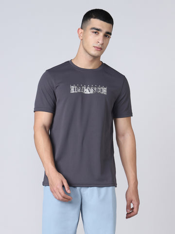 Men Printed Regular Fit Crew Neck T-shirt with TECHNO COOL+