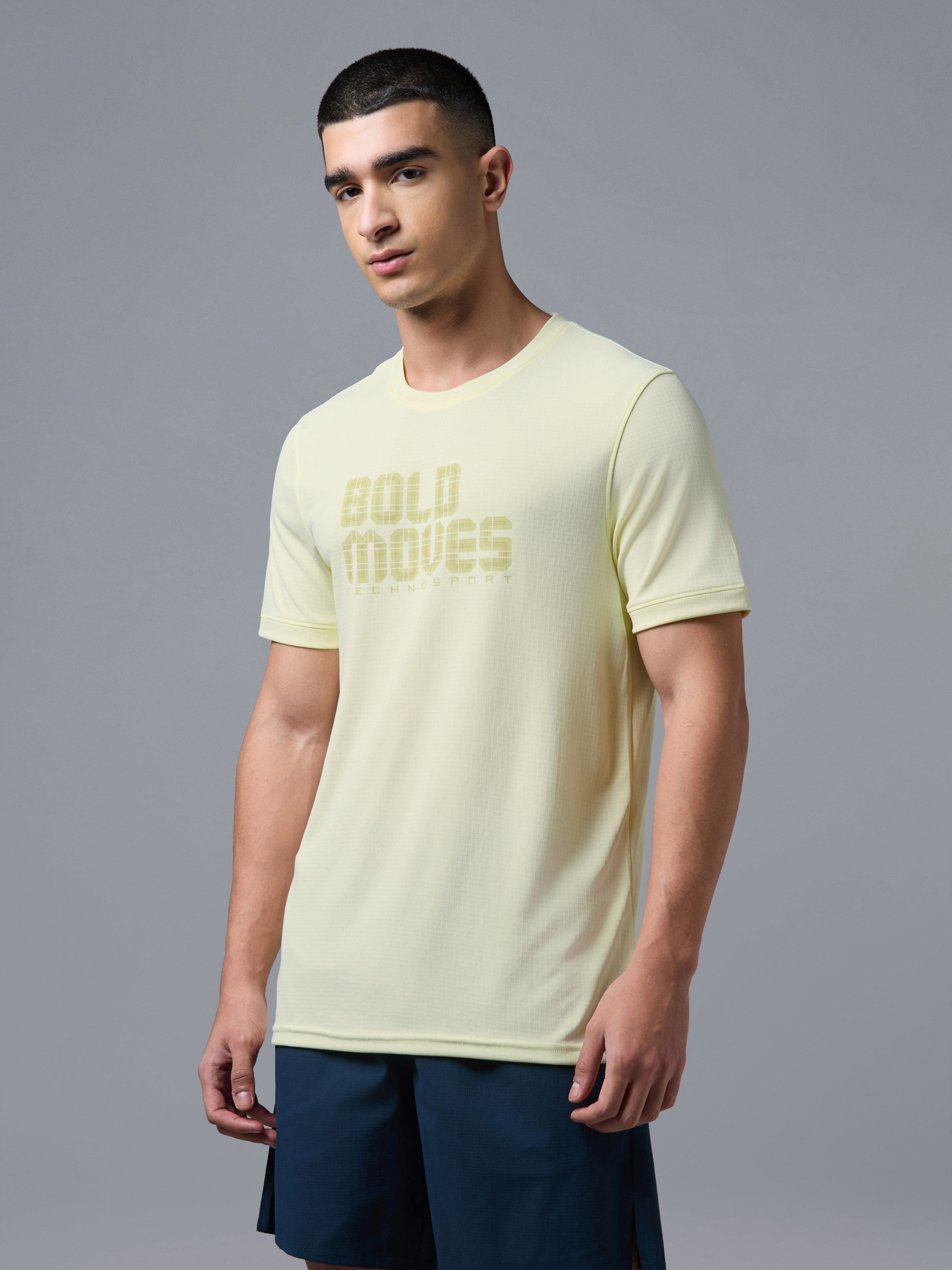 Men Printed Regular Fit Crew Neck T-shirt with TECHNO COOL+