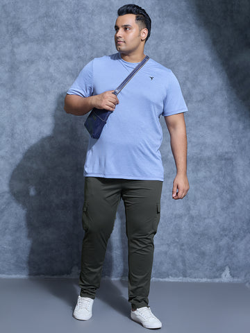 Men Plus Size Solid Relax Fit Cargo Trackpants with DURACOOL+