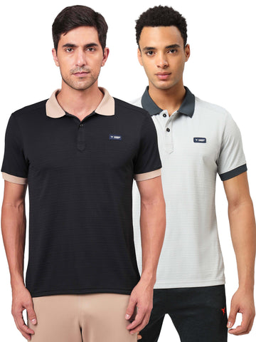 Men Solid Slim Fit Polo Sports T-shirt with MATPIQ (Pack of 2)