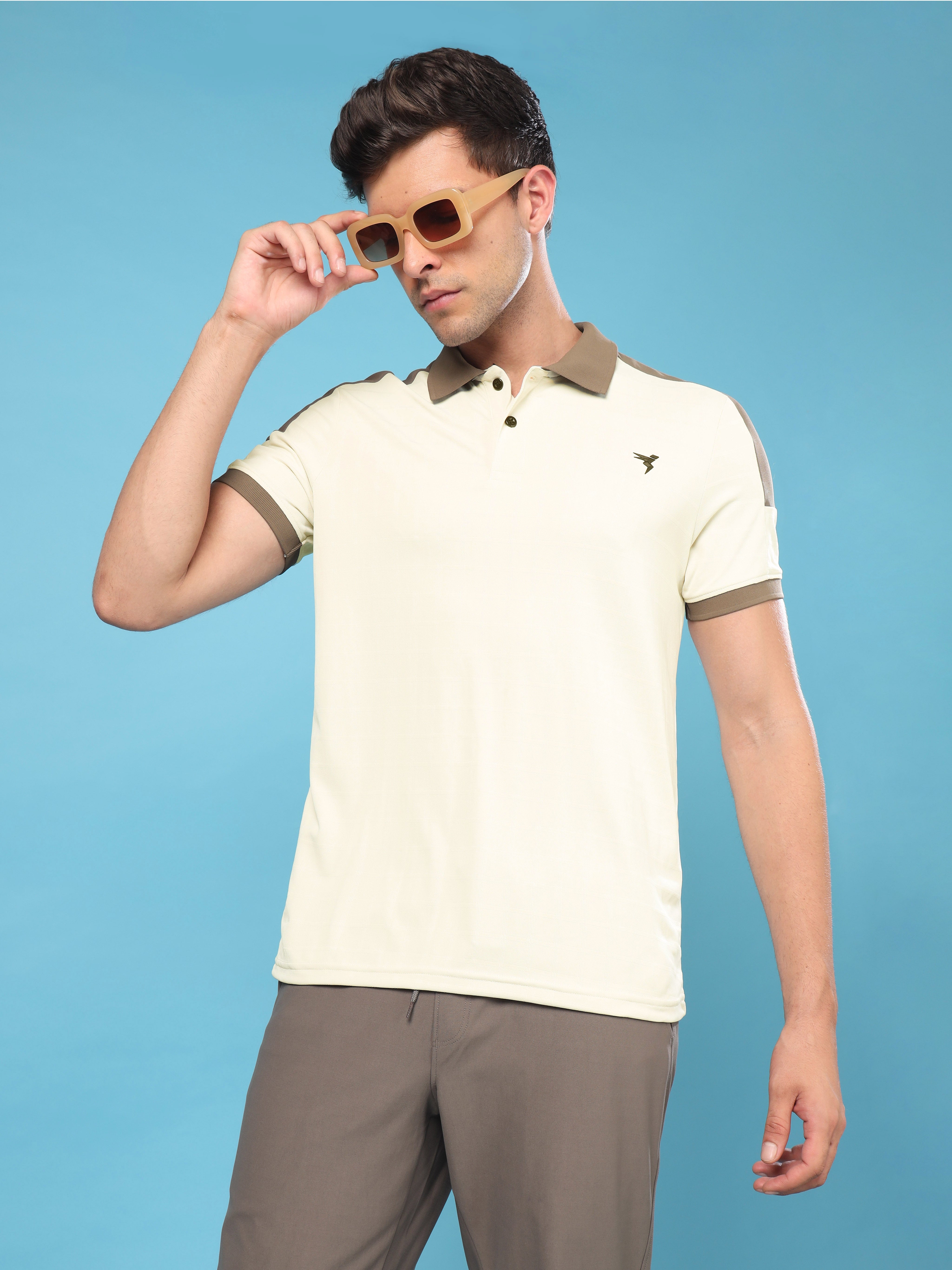 Men Colorblock Slim Fit Polo Sports T-shirt with DOUBLE COOL