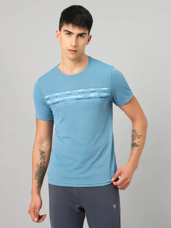 Men Printed Slim Fit Crew Neck T-shirt with TECHNO COOL+
