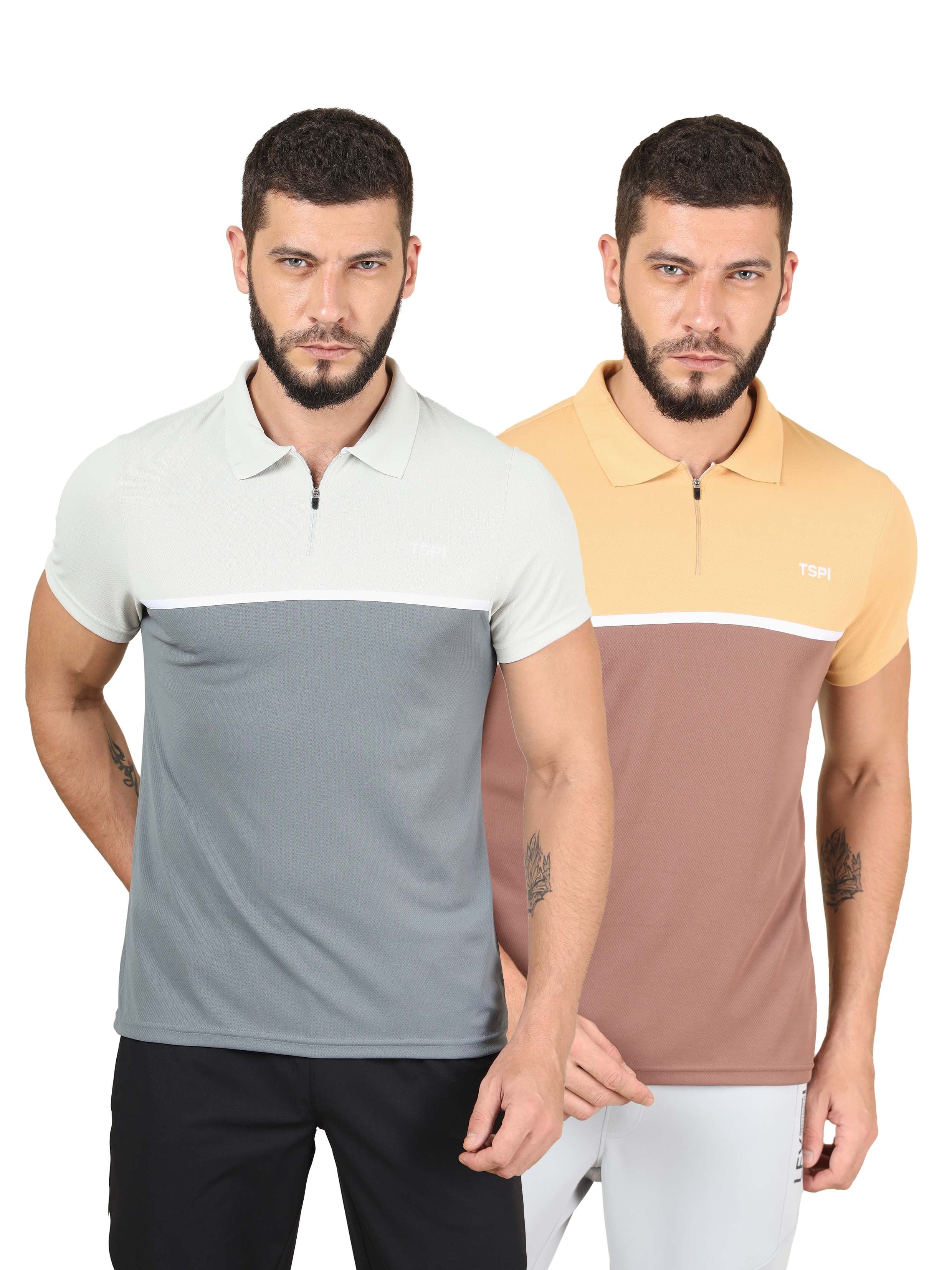 Men Colorblock Slim Fit Polo T-shirt with TECHNO COOL+ (Pack of 2)