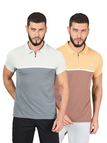 Men Colorblock Slim Fit Polo T-shirt with TECHNO COOL+ (Pack of 2)