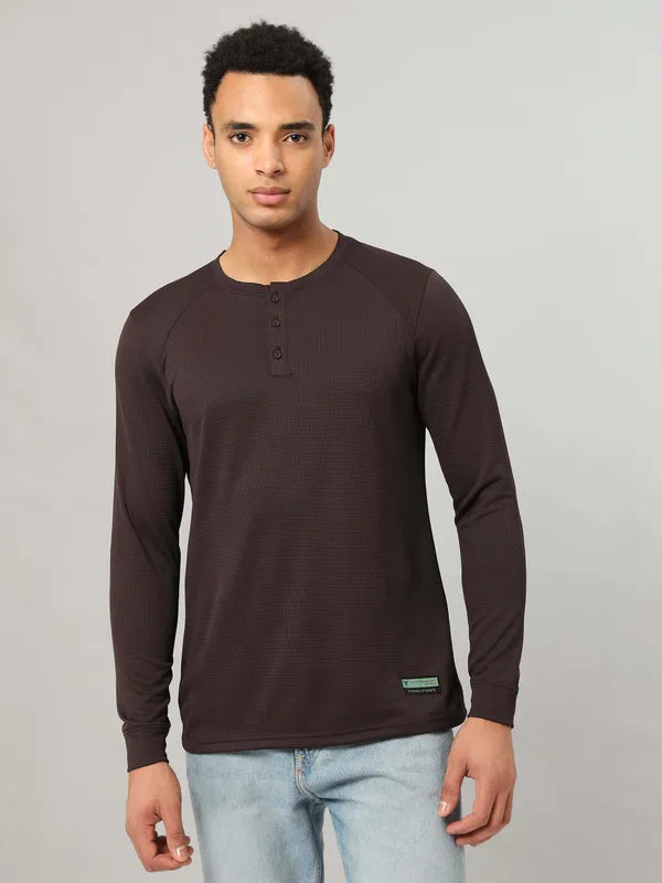 Men Self Design Slim Fit Henley Neck T-shirt with MATPIQ