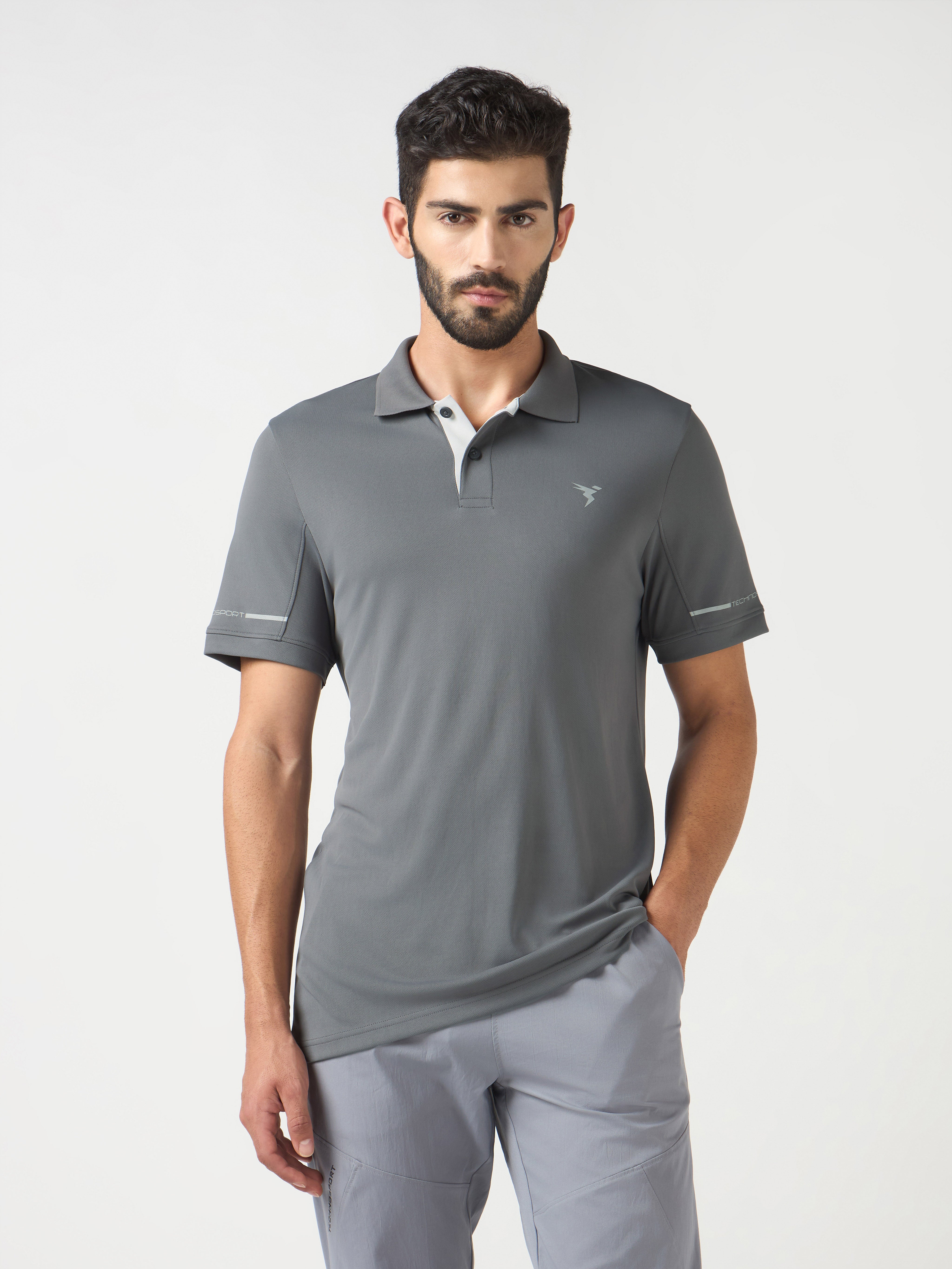 Men Solid Slim Fit Polo T-shirt with TECHNO COOL+