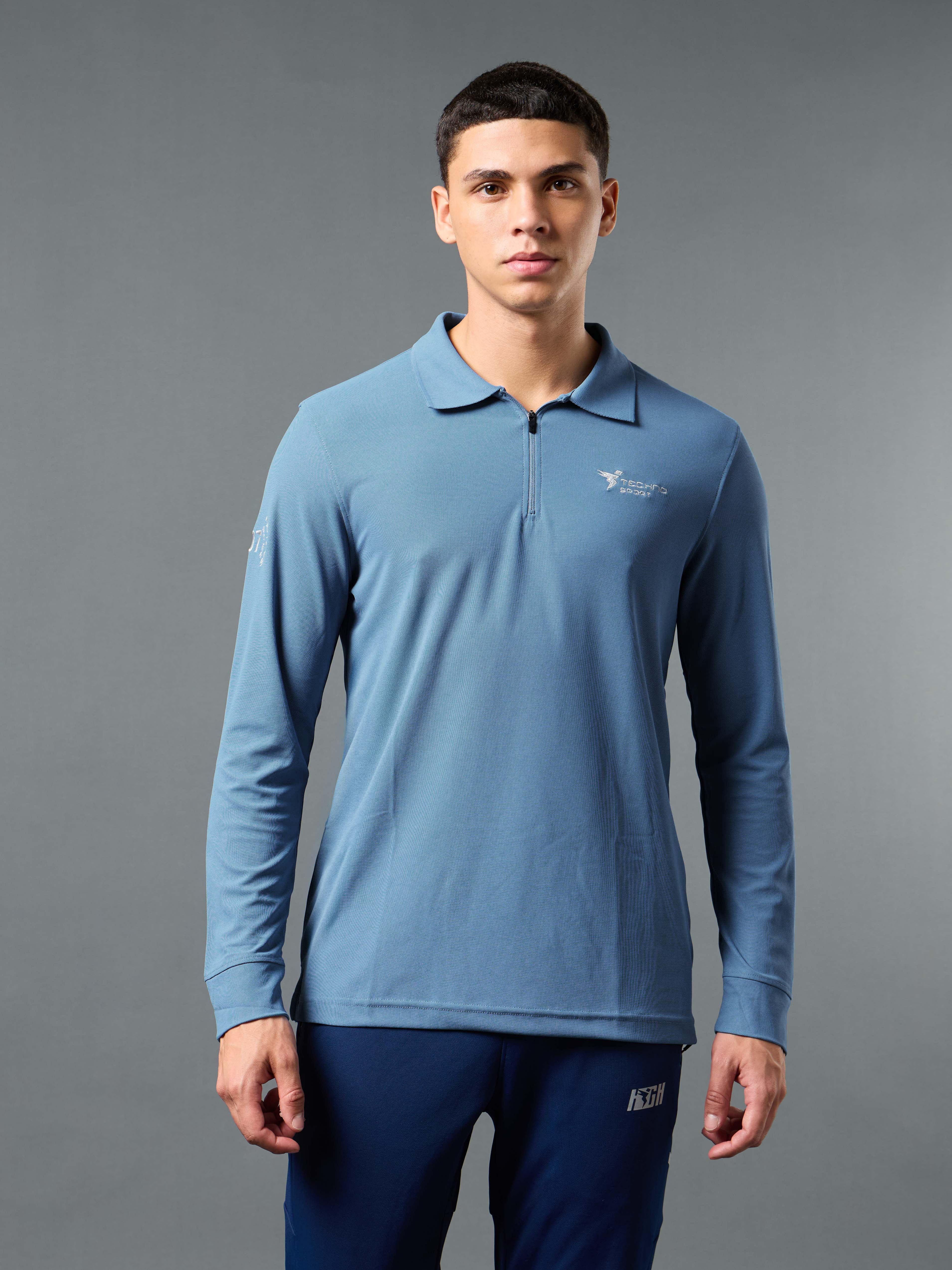 Men Solid Slim Fit Polo Sports T-shirt with MATPIQ