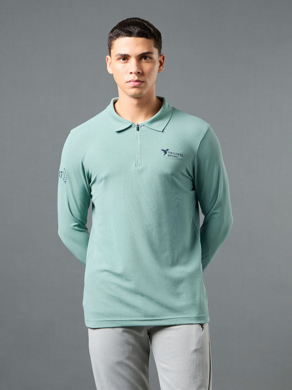 Men Solid Slim Fit Polo Sports T-shirt with MATPIQ