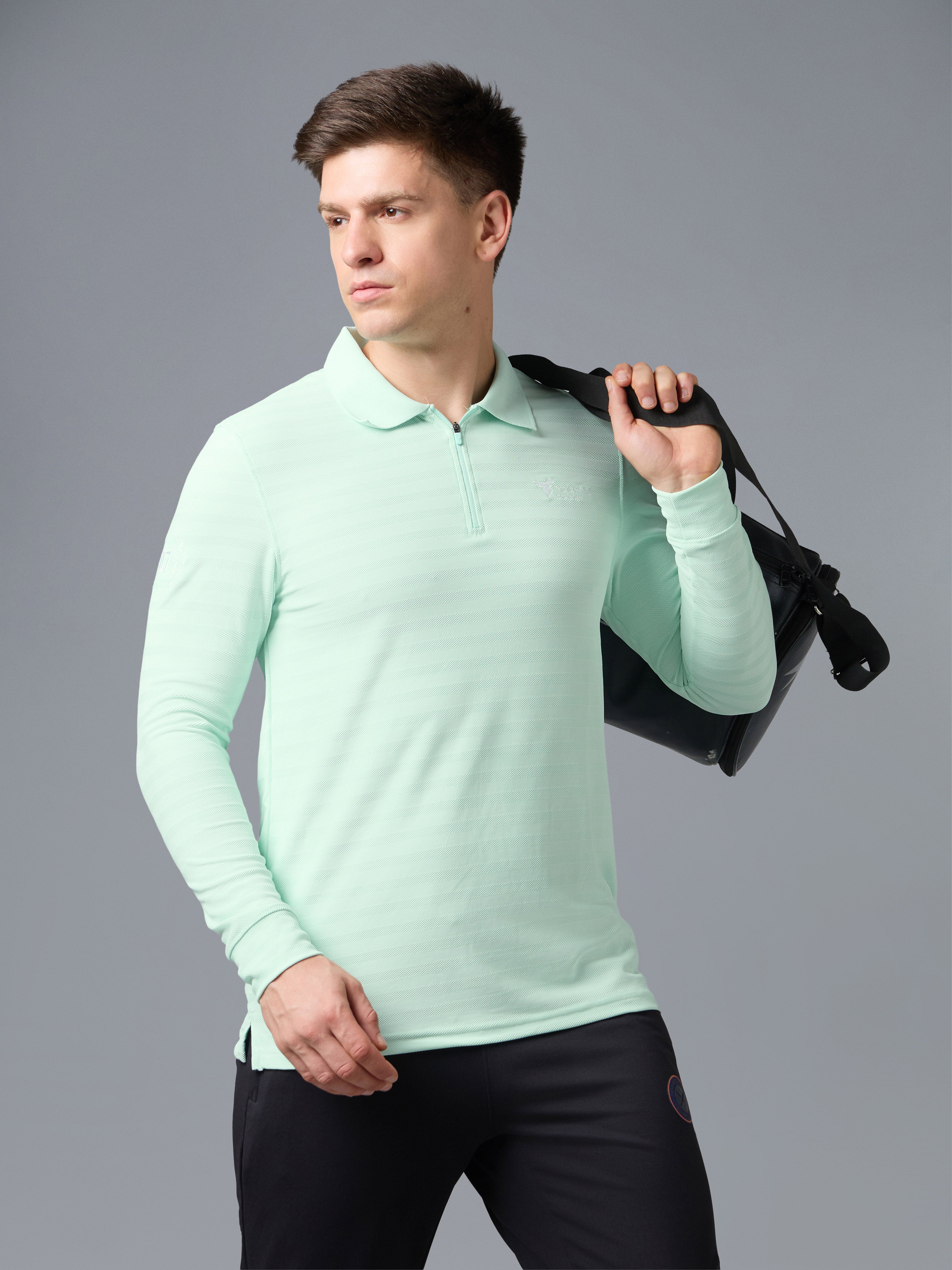 Men Solid Slim Fit Polo Sports T-shirt with MATPIQ
