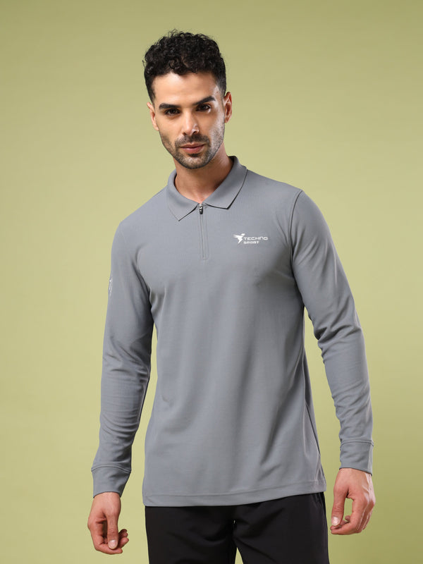 Men Solid Slim Fit Polo Sports T-shirt with MATPIQ