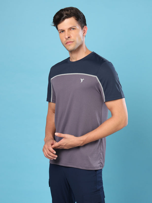 Men Colorblock Slim Fit Crew Neck T-shirt with TECHNO COOL+