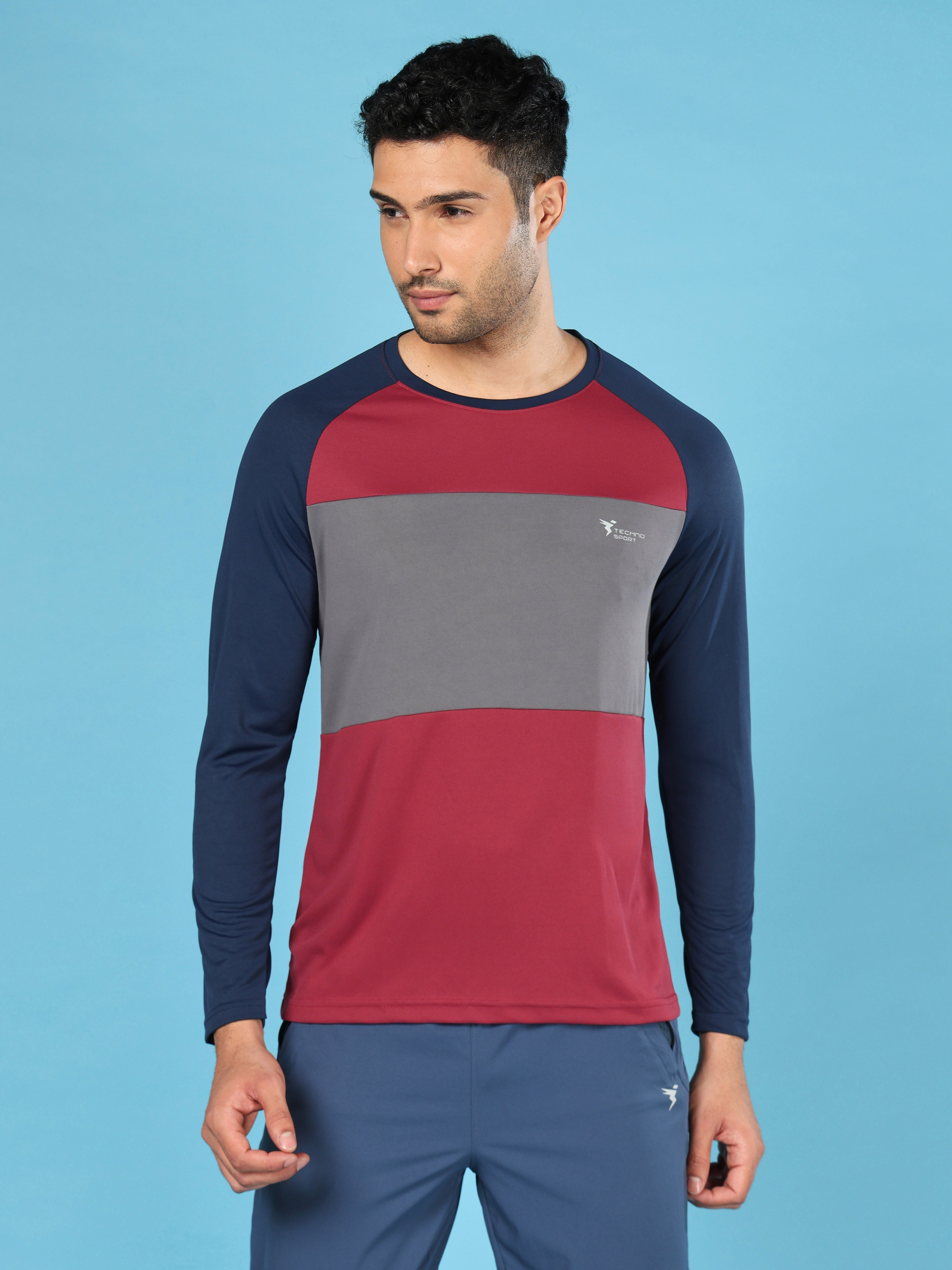 Men Colorblock Slim Fit Crew Neck T-shirt with TECHNO COOL+