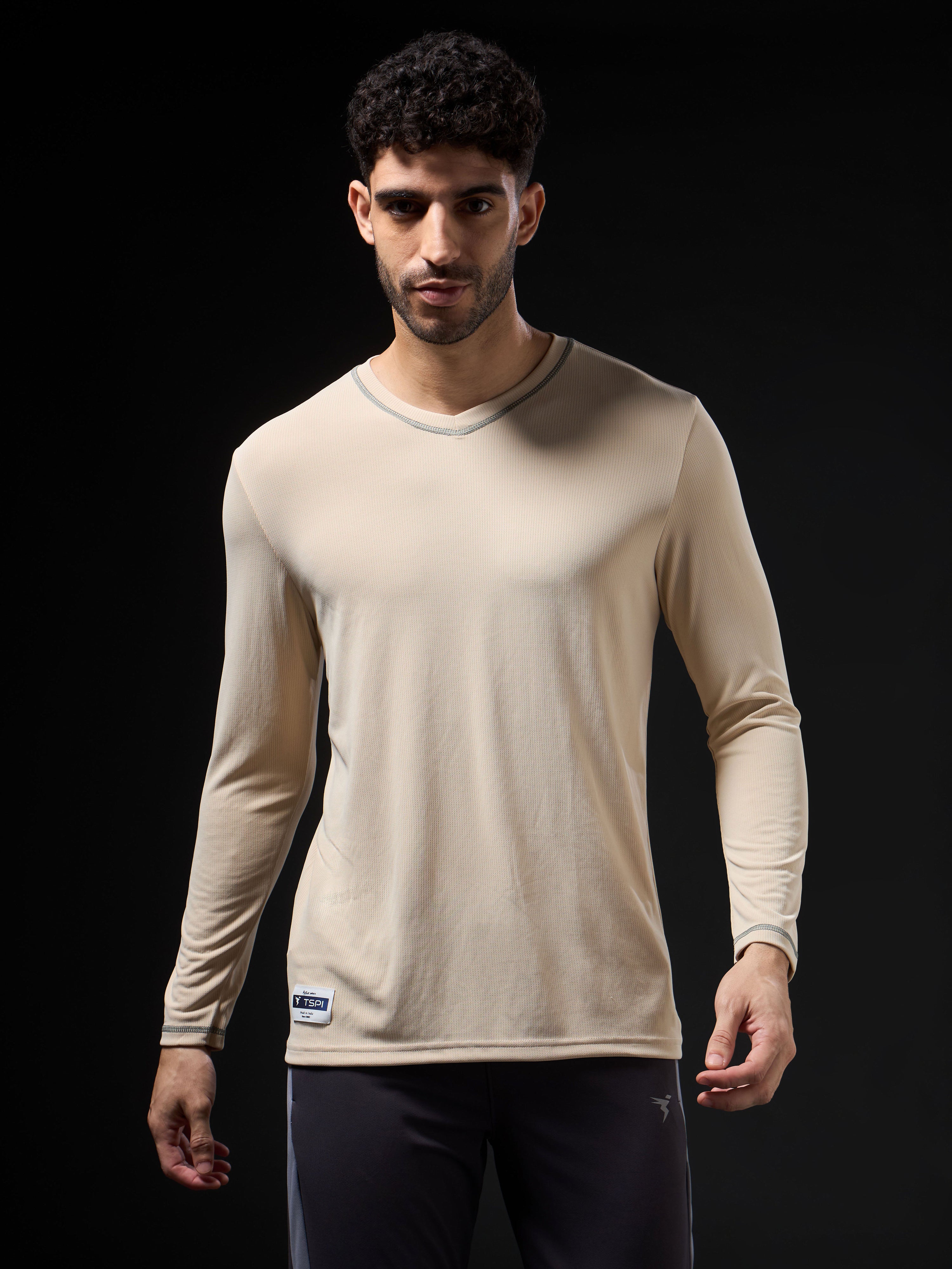 Men Solid Slim Fit V Neck Sports T-shirt with TECHNOCOOL+