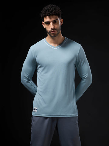 Men Solid Slim Fit V Neck Sports T-shirt with TECHNOCOOL+