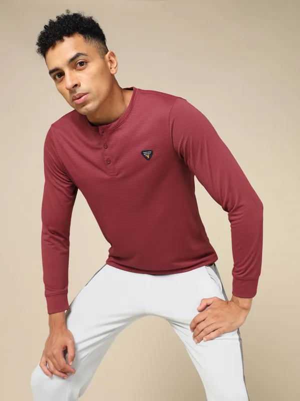 Men Self Design Slim Fit Henley Neck T-shirt with MATPIQ
