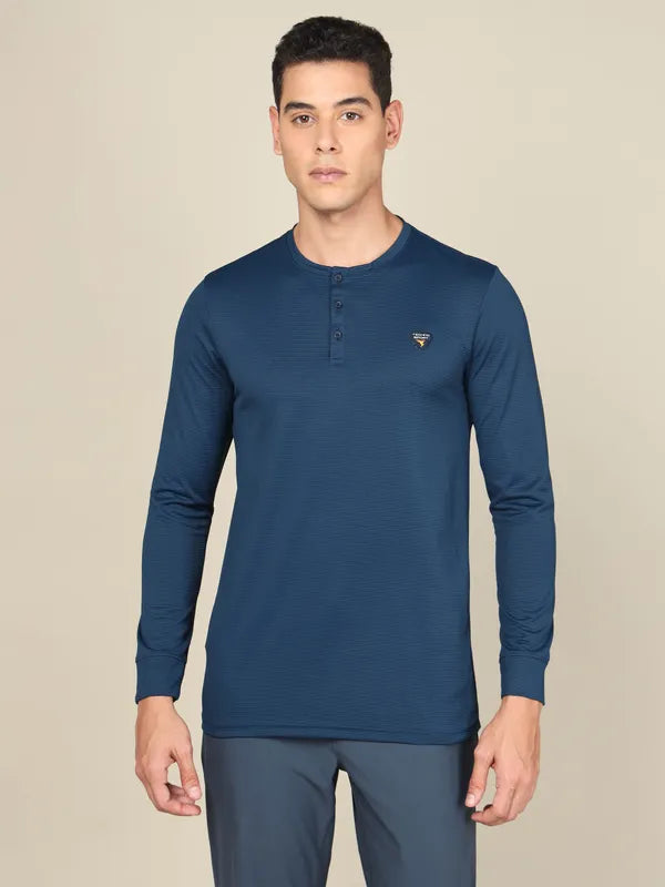 Men Self Design Slim Fit Henley Neck T-shirt with MATPIQ