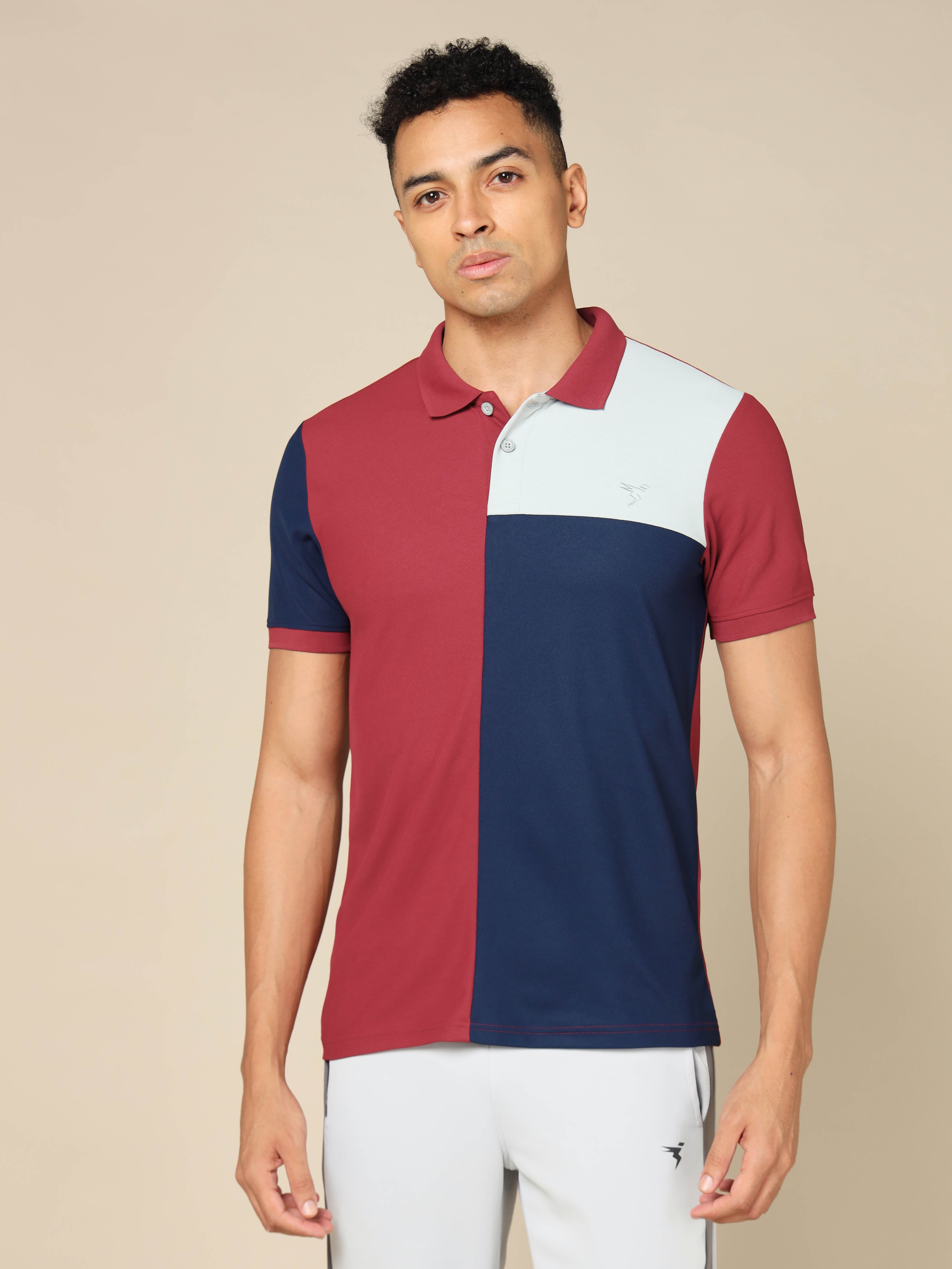 Men Colorblock Slim Fit Polo T-shirt with TECHNO COOL+