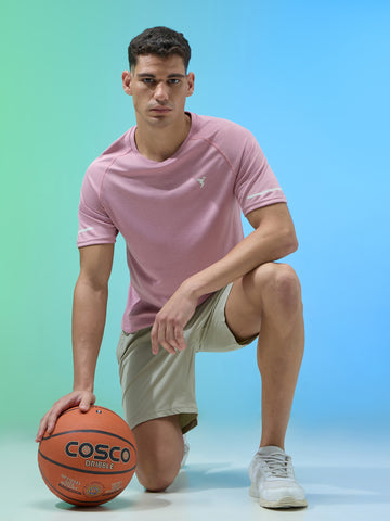 Men Melange Slim Fit Crew Neck T-shirt with DOUBLECOOL