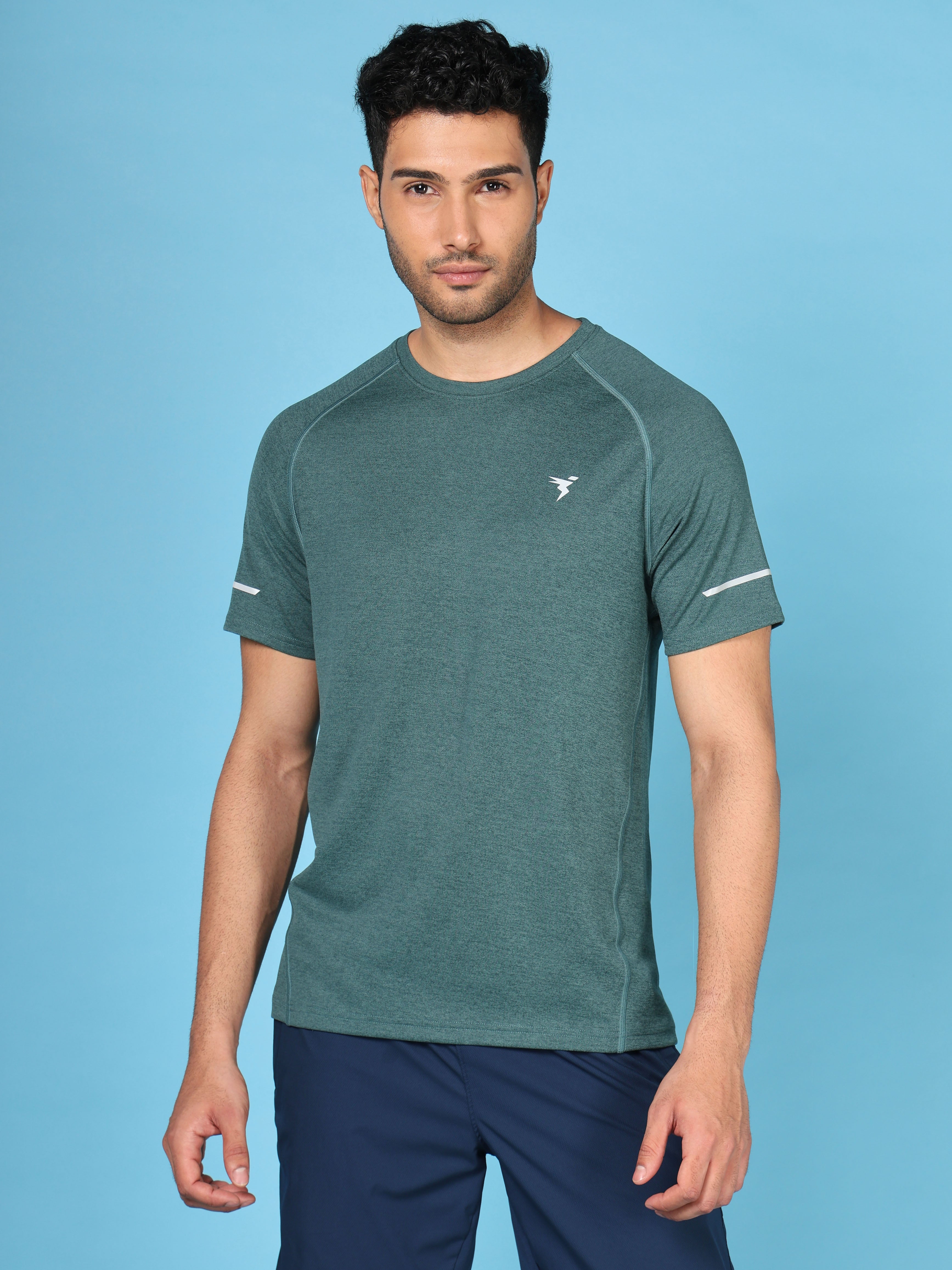 Men Melange Slim Fit Crew Neck T-shirt with DOUBLECOOL