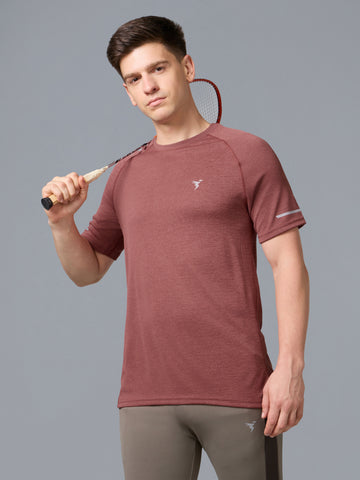 Men Melange Slim Fit Crew Neck T-shirt with DOUBLECOOL