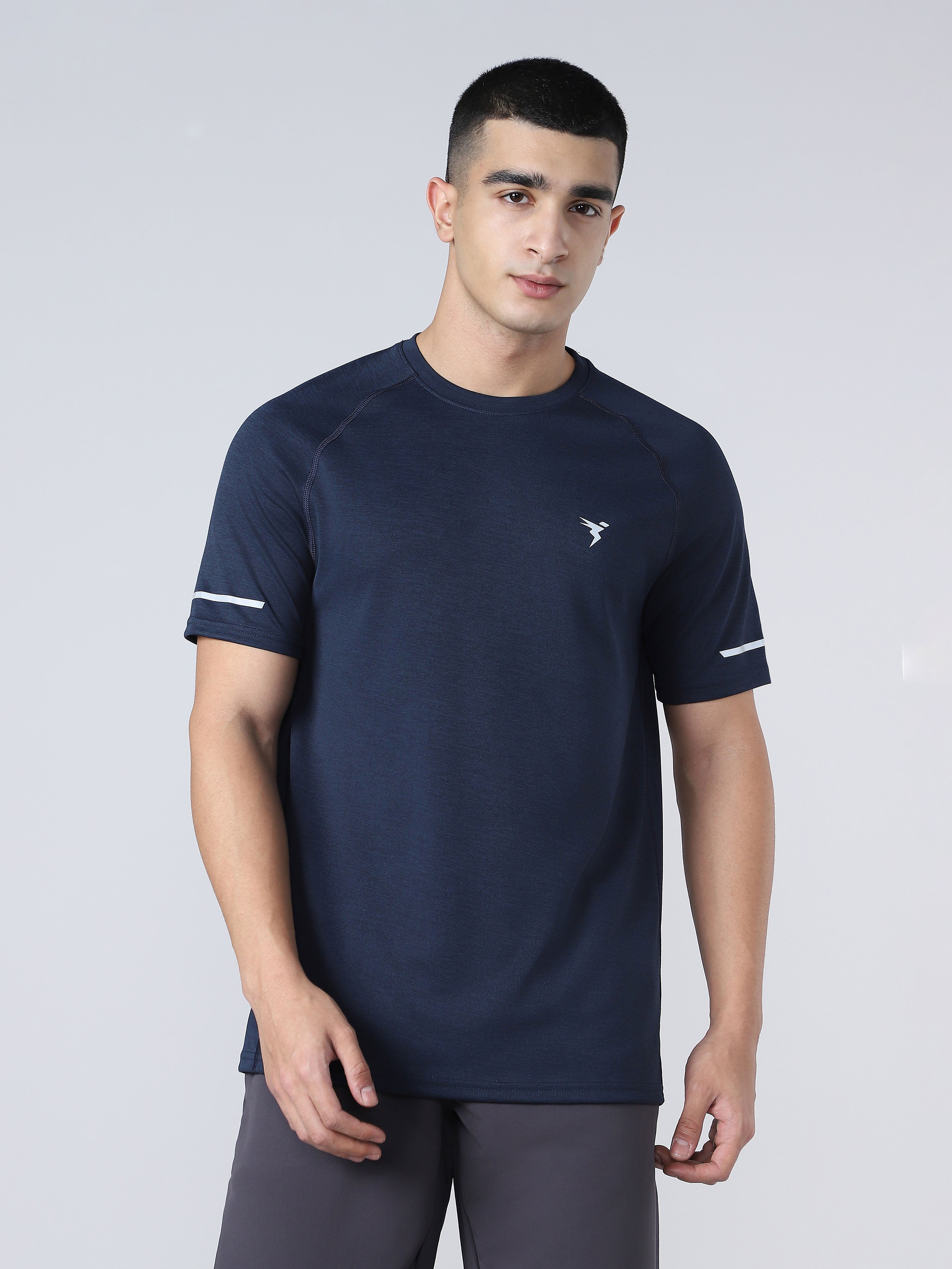 Men Melange Slim Fit Crew Neck T-shirt with DOUBLECOOL