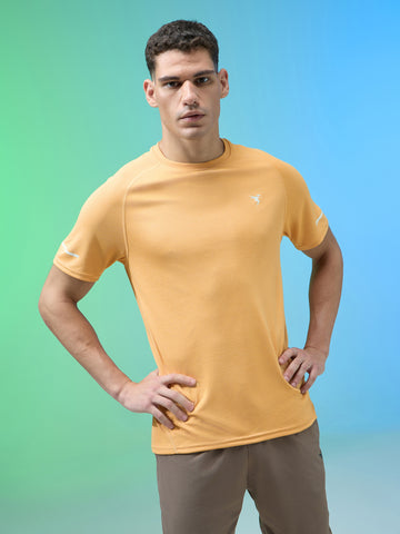 Men Melange Slim Fit Crew Neck T-shirt with DOUBLECOOL
