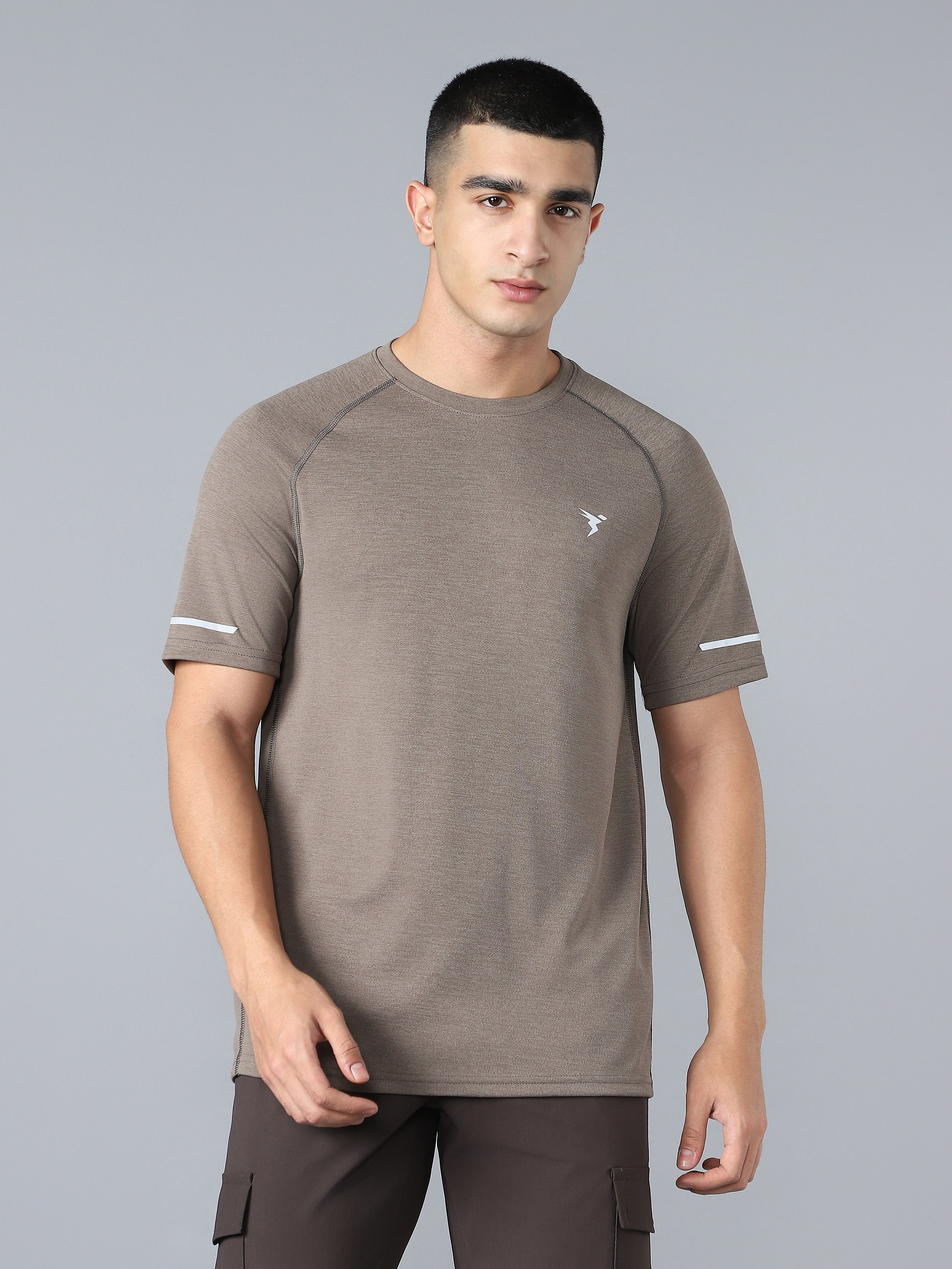 Men Melange Slim Fit Crew Neck T-shirt with DOUBLECOOL