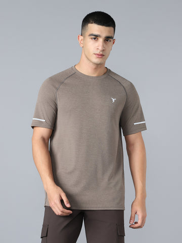 Men Melange Slim Fit Crew Neck T-shirt with DOUBLECOOL