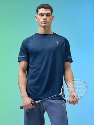 Men Melange Slim Fit Crew Neck T-shirt with DOUBLECOOL