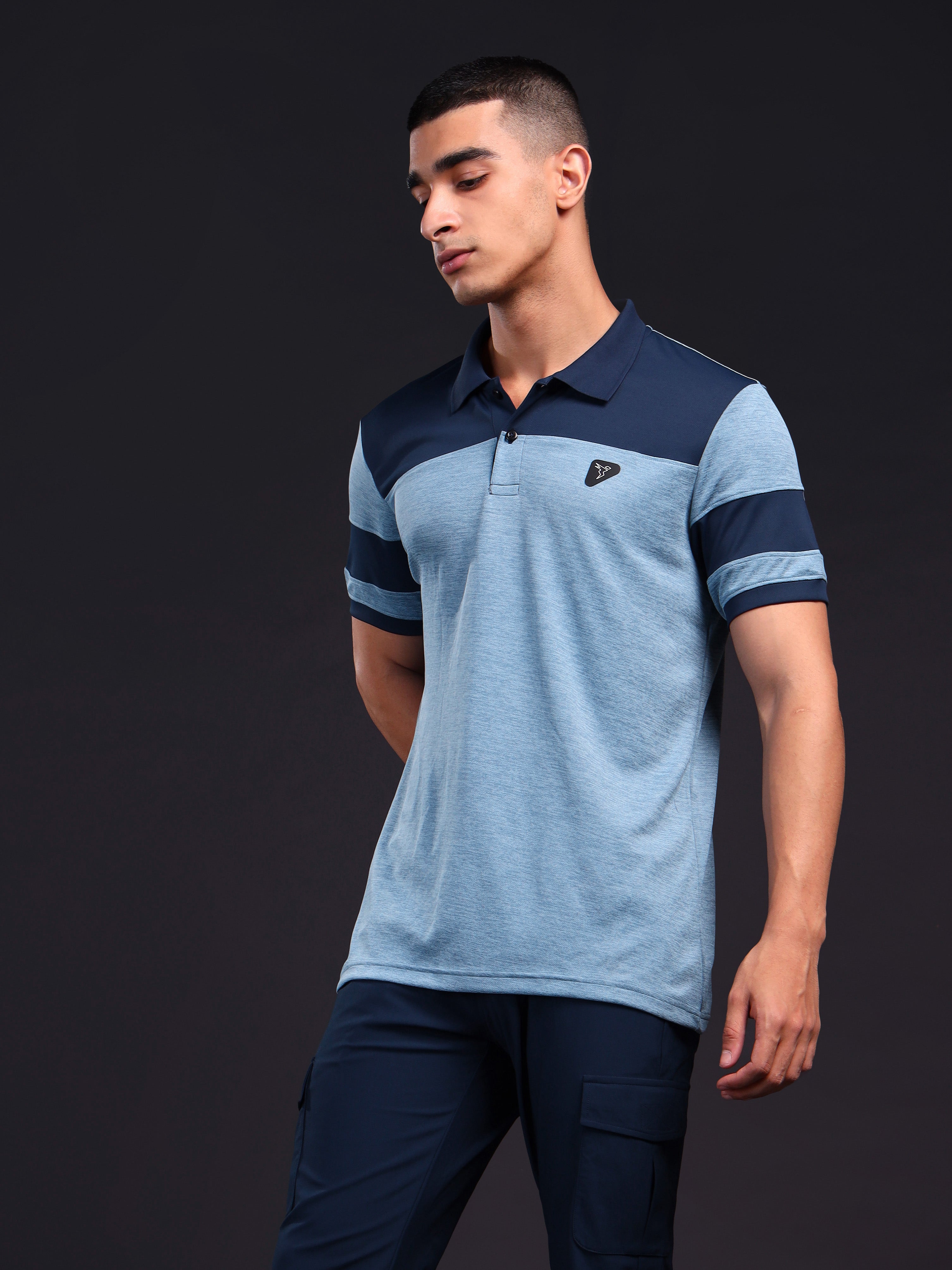 Men Melange Slim Fit Polo T-shirt with DOUBLE COOL