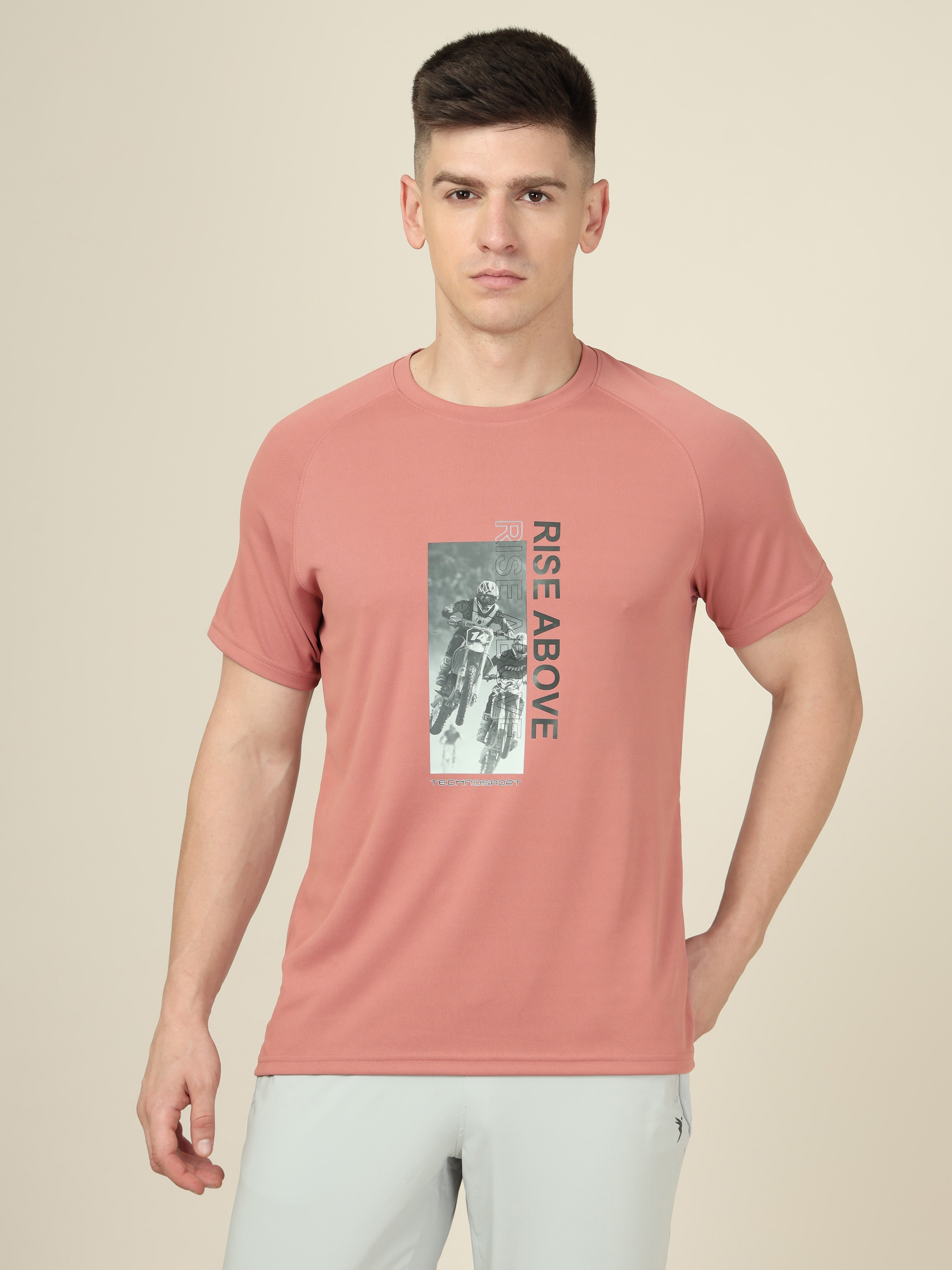 Men Graphic Printed Slim Fit Crew Neck T-shirt with TECHNO COOL+