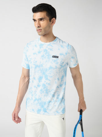 Men Abstract Print Slim Fit Crew Neck T-shirt with TECHNO COOL+