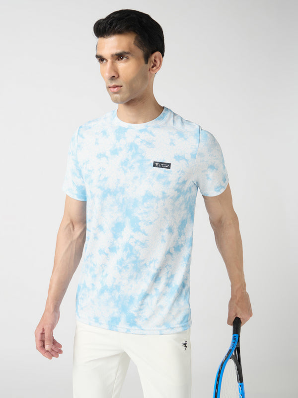 Men Abstract Print Slim Fit Crew Neck T-shirt with TECHNO COOL+
