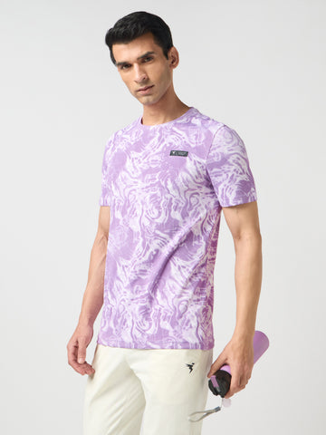 Men Abstract Print Slim Fit Crew Neck T-shirt with TECHNO COOL+