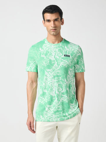Men Abstract Print Slim Fit Crew Neck T-shirt with TECHNO COOL+