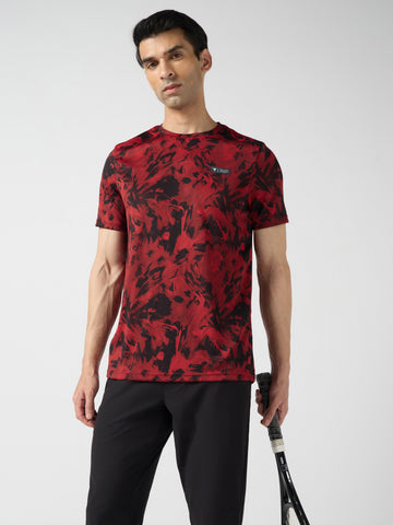 Men Abstract Print Slim Fit Crew Neck T-shirt with TECHNO COOL+