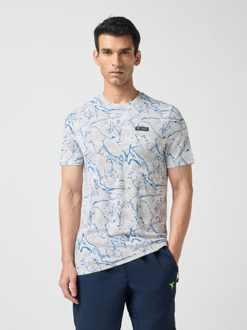 Men Abstract Print Slim Fit Crew Neck T-shirt with TECHNO COOL+