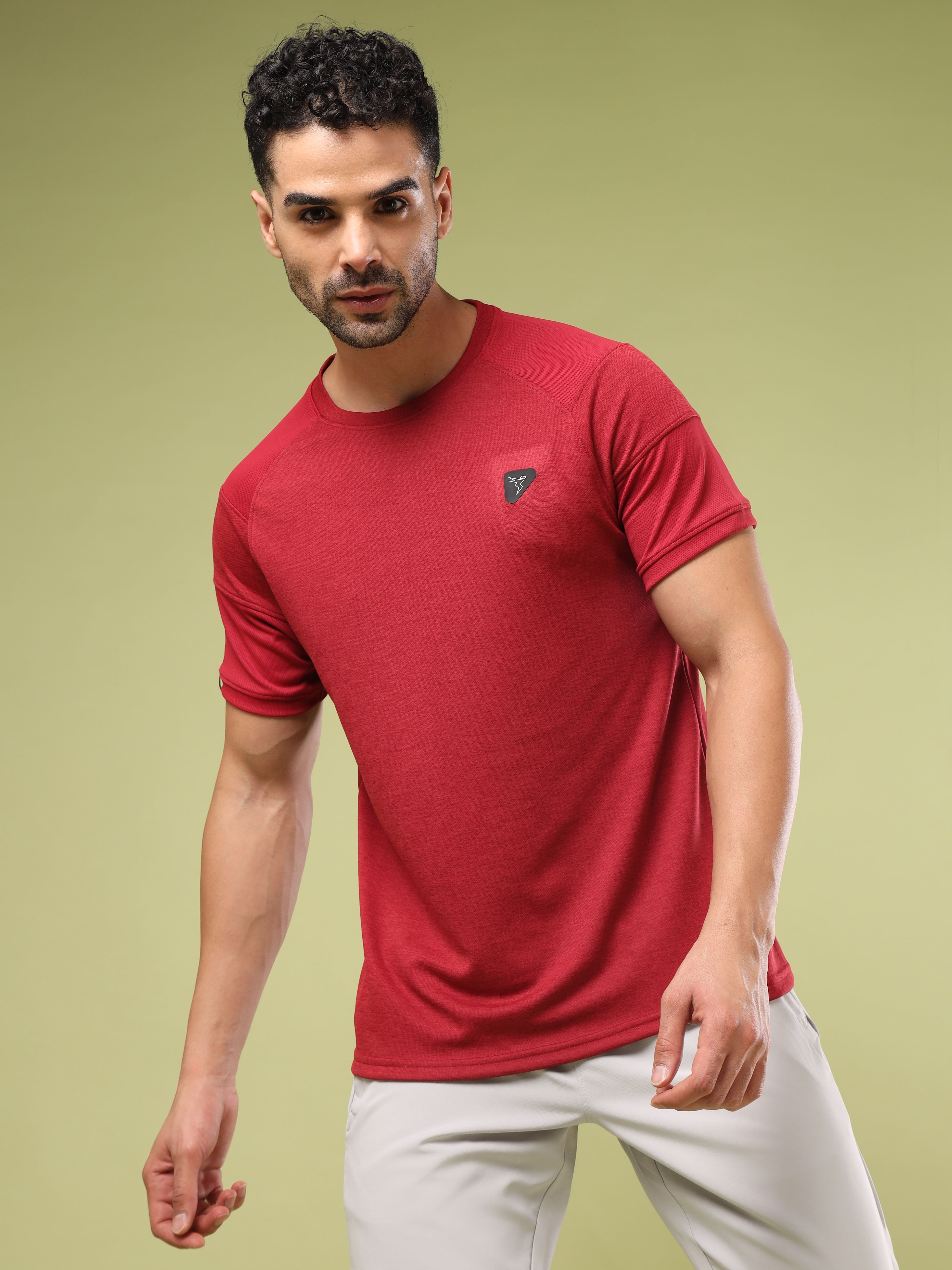 Men Solid Slim Fit Crew Neck T-shirt with DOUBLE COOL