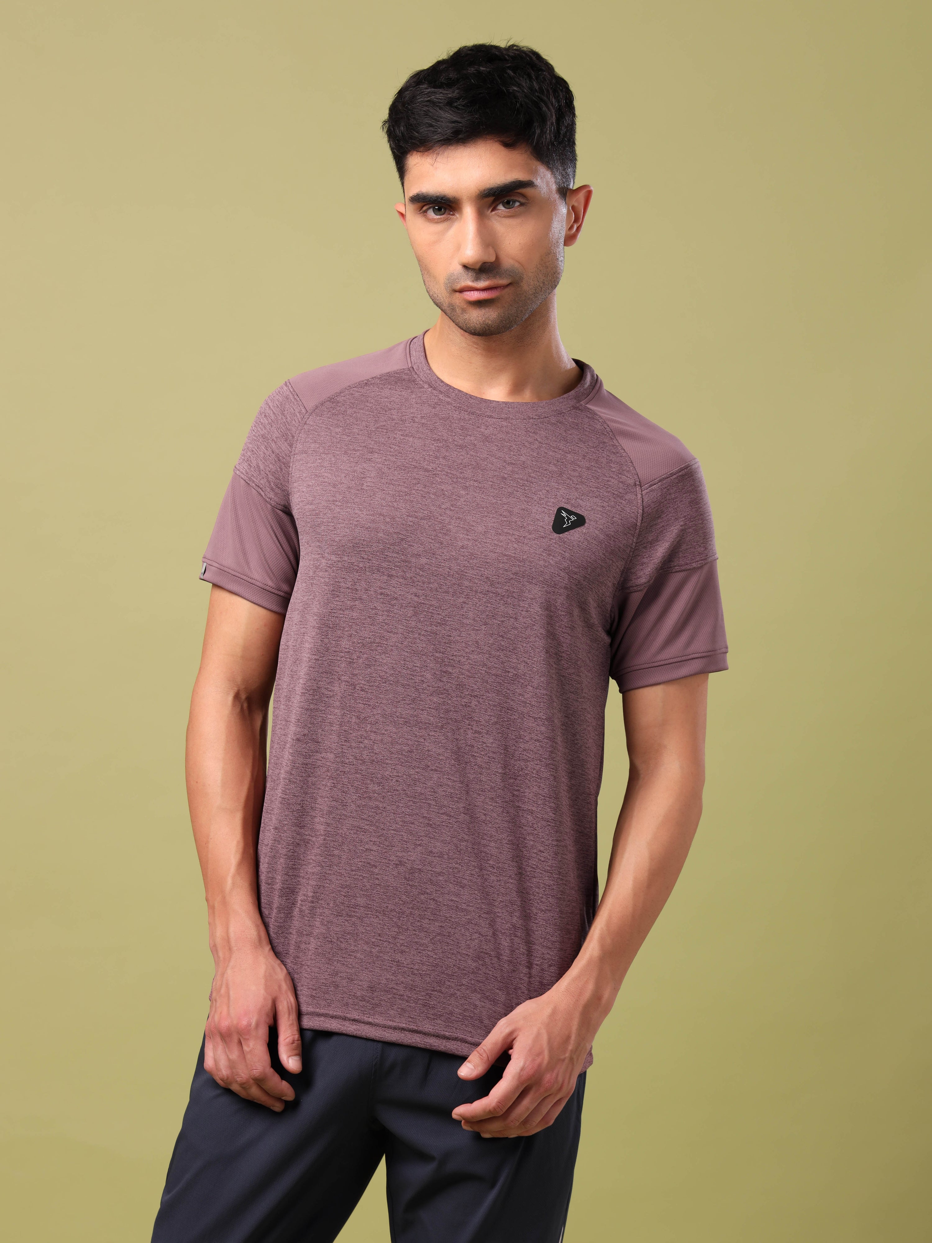 Men Solid Slim Fit Crew Neck T-shirt with DOUBLE COOL