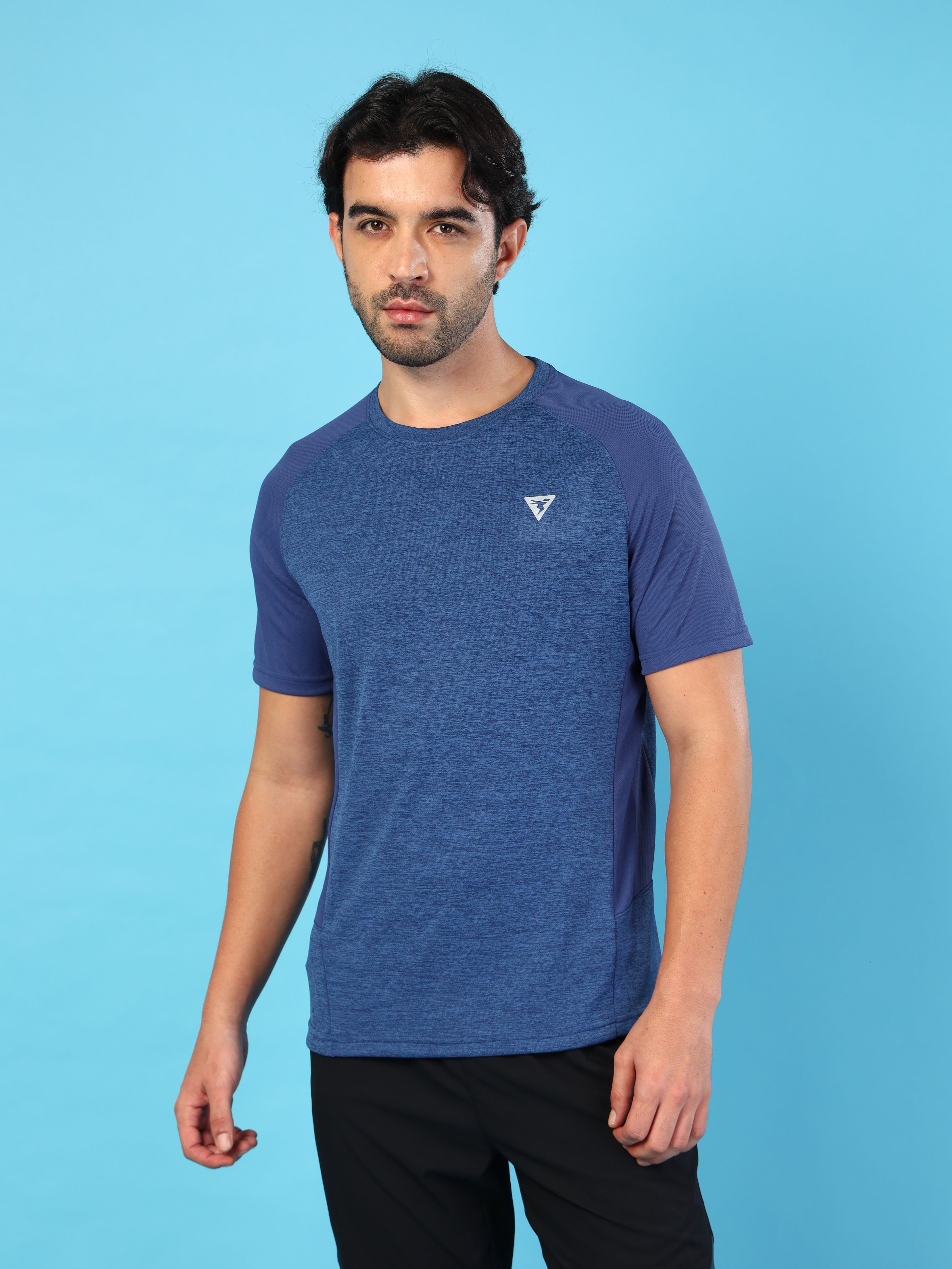 Men Solid Slim Fit Crew Neck T-shirt with DOUBLE COOL