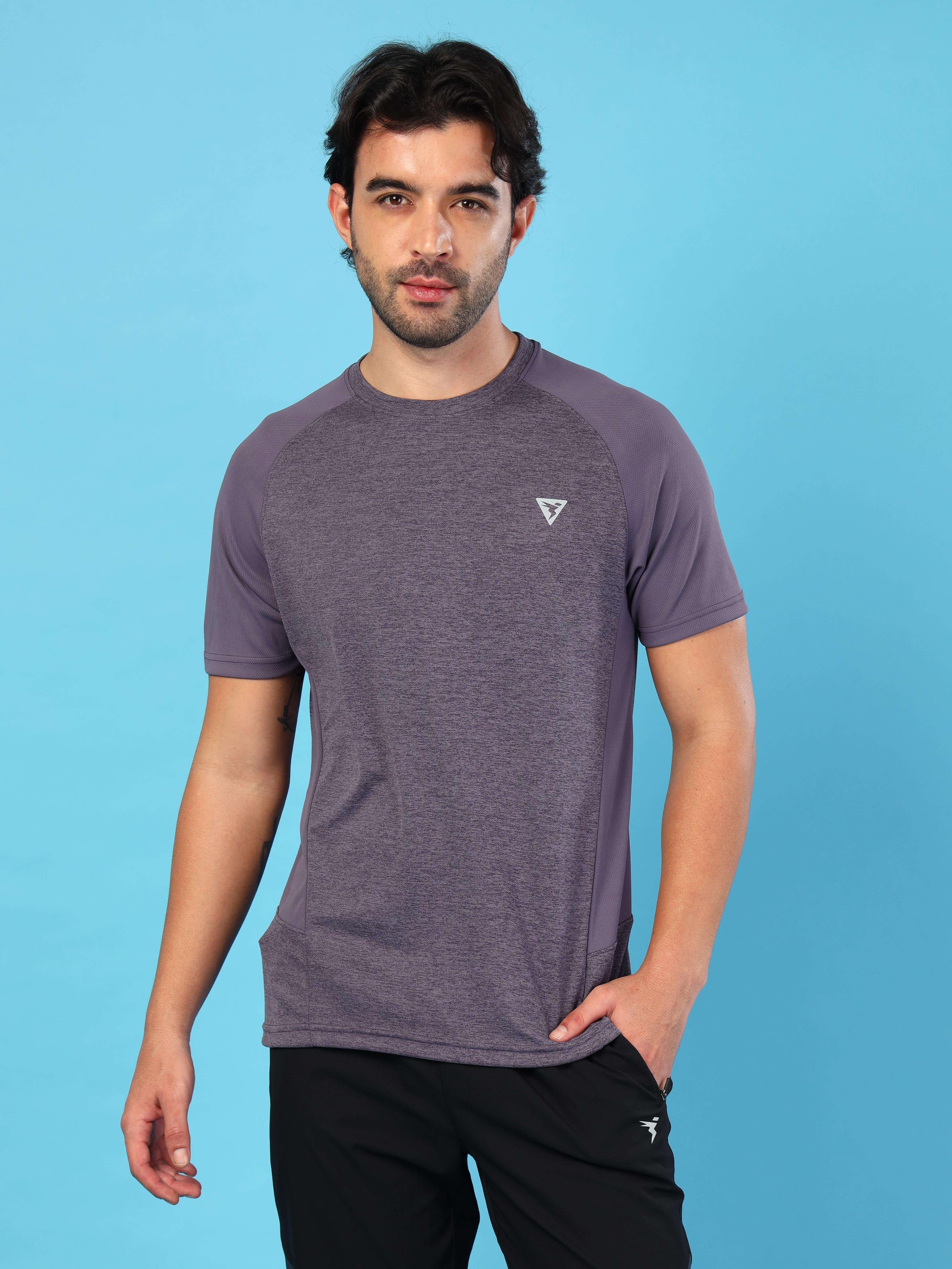 Men Solid Slim Fit Crew Neck T-shirt with DOUBLE COOL
